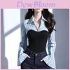 Spring New Blue Stripe Faux Two Piece Shirt With 3d Pattern For Office Wear Women