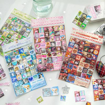 2pcs/set Glitter Scrapbook Journal Decal Kawaii Japanese Animal Dessert Series Stationery Sticker DIY Decor Phone Case Sticker
