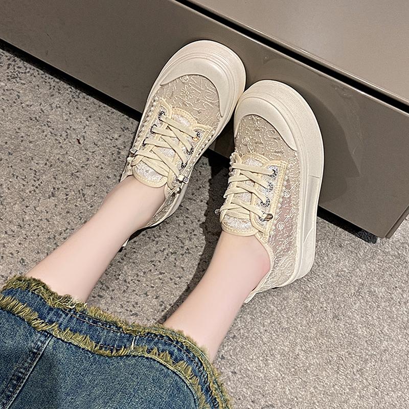 CRLAYDK Klassische Damen-Sneaker Schnürung Jacquard Lässig Sommer Atmungsaktiv Skateboard-Schuhe Damen Plateau Mesh Walking Tennis