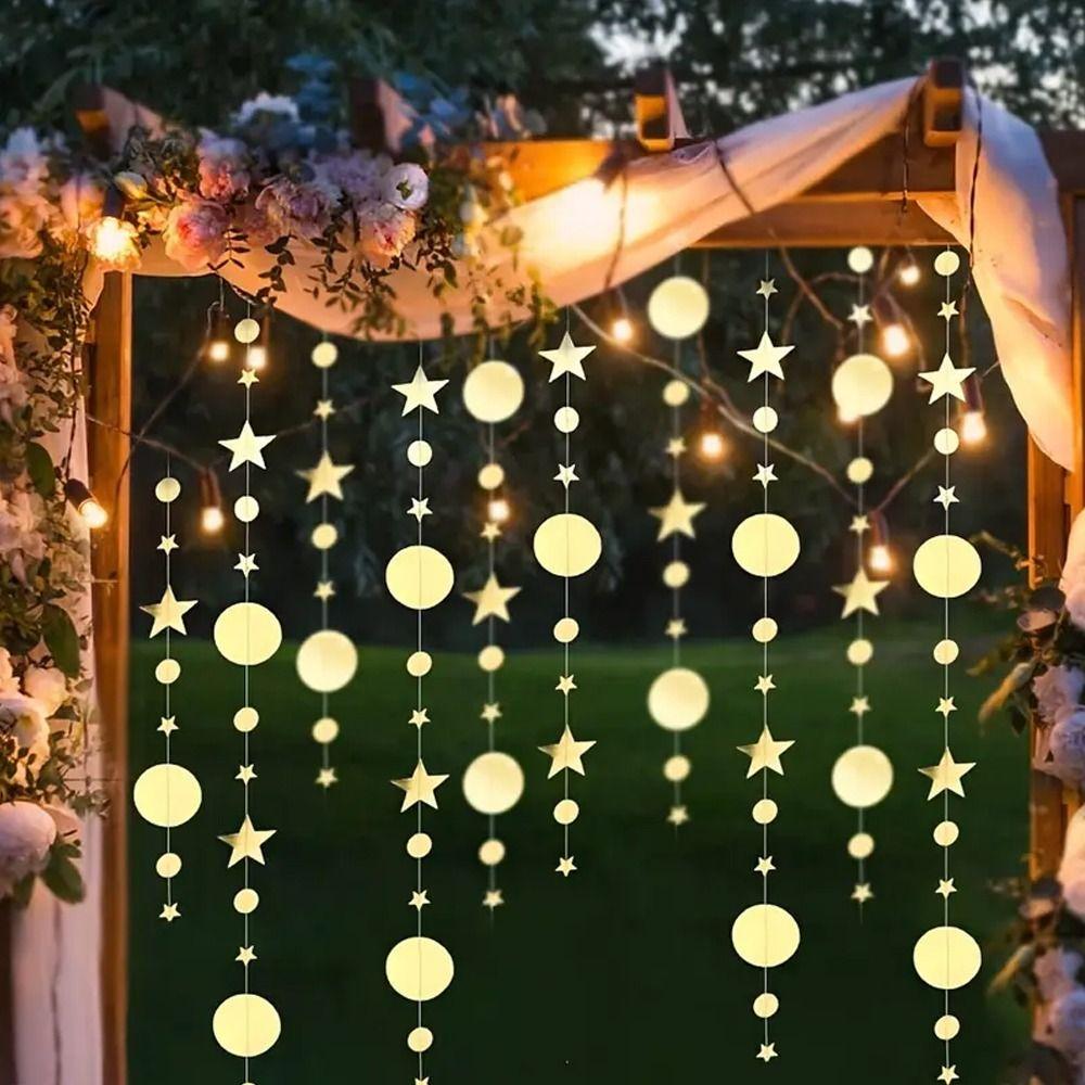 DIY Decoration Glitter Star Circle Paper Garland Golden Party Hanging Decoration Birthday