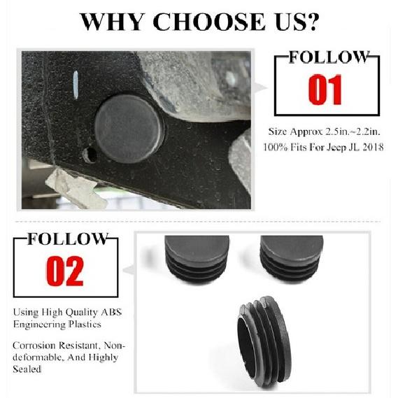 4pcs Black Chassis Frame Hole Cover Floor Drain Plug for Jeep Wrangler JL 2018+