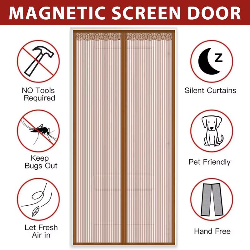 Magnetic Screen Door Mesh Anti Mosquito Fly Insect Bugs Automatic Closing Curtains for Kitchen Living Room Home Door Curtain Net grigio