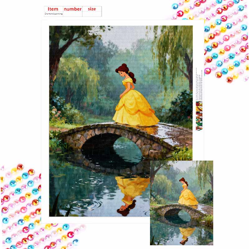 Disney Diamond Painting Kit DIY Round Home Wall Decor Adult Handmade Gift Beauty Rainy Bridge Reflection Round 20x30cm