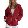Women Warm Hoodie Winter Autumn Casual Loose Long Sleeves Cardigan Solid Color Zipper Hooded Drawstring Outerwear
