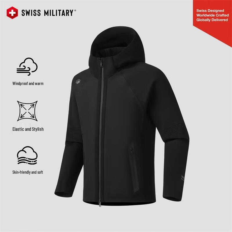 SWISS MILITARY Men s Hooded Windproof Waterproof Softshell Jacket M чёрный