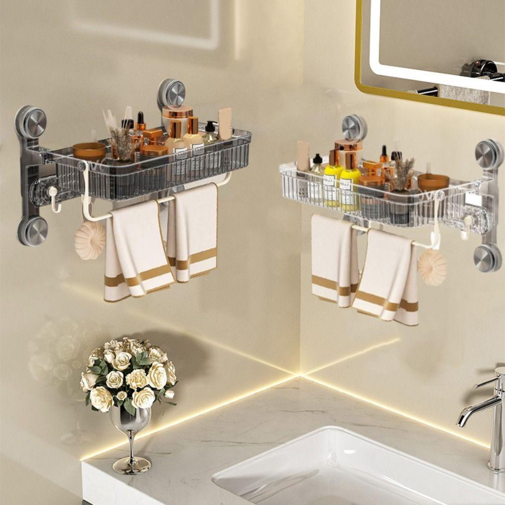 Wall Mounted Suction Cup Bathroom Shelf Large Capacity Shower Organizer  Bathroom