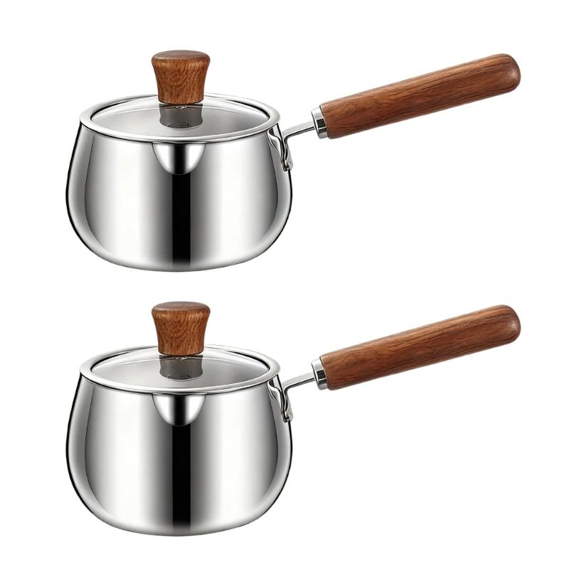 Stainless Steel Saucepan Small Cooking Pot Cookware with Ergonomic Wood Handle Efficient Milk Pan Kitchen Accessories