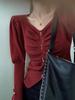 Women's High-End Chic Square Neck Ruched Knitted Sweater for Autumn/Winter