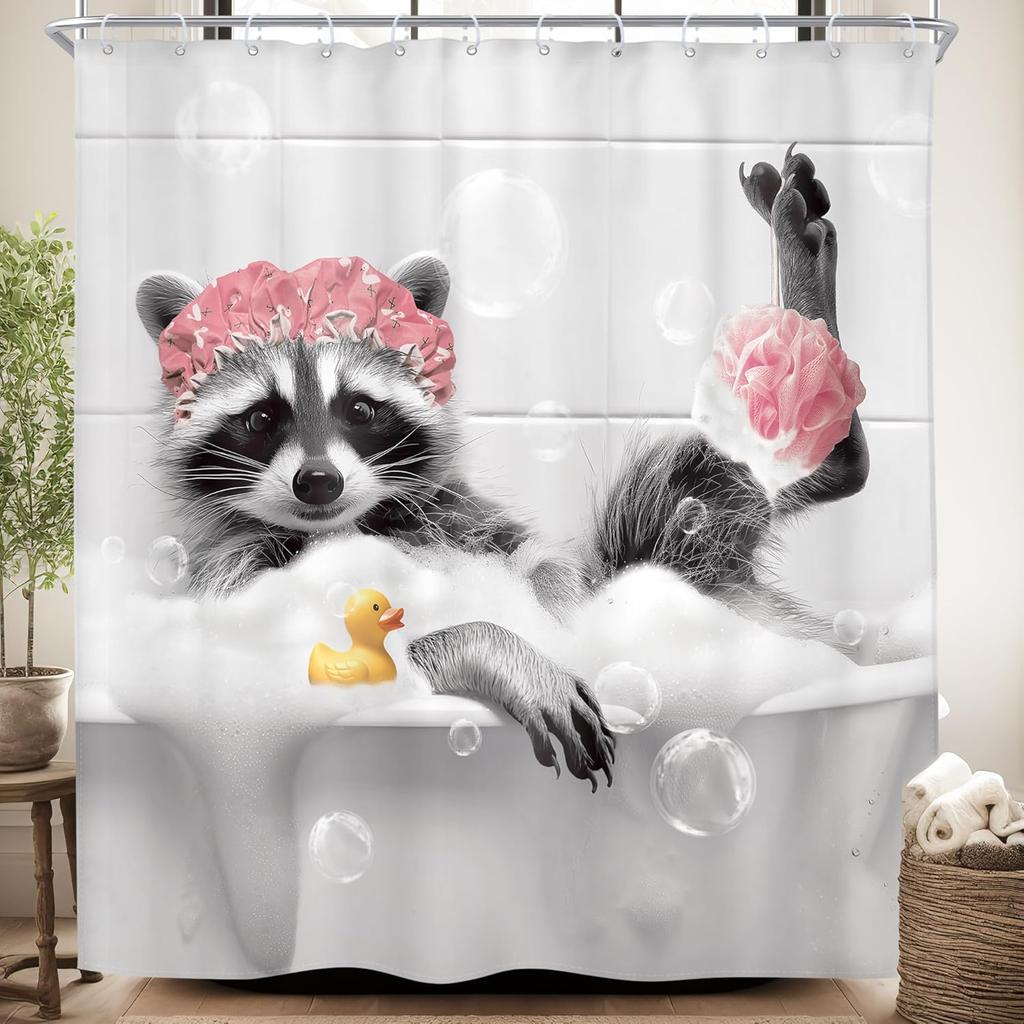 Kids Funny Dog Shower Curtain Cute Hilarious Animals Puppy Wooden Window Floral Flowers Bubbles Leaves Plant Botanical Fabric