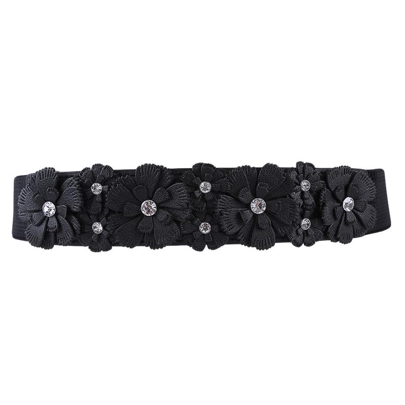 Women Skinny Elastic Belt Ladies Fashion Buckle Stretchy Wide Waist Belt for Dresses Flower Waistband Gift Cloth Accessory