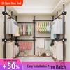 Adjustable Wardrobe Rack: Retractable Floor-to-Ceiling Clothes Hanger and Storage for Bedroom Use.