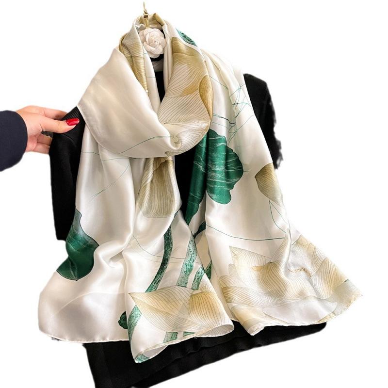 Spring and Summer Thin Silk Scarf High-end Printed Long Scarf New Satin Travel Sunscreen Scarf National Style Cloak