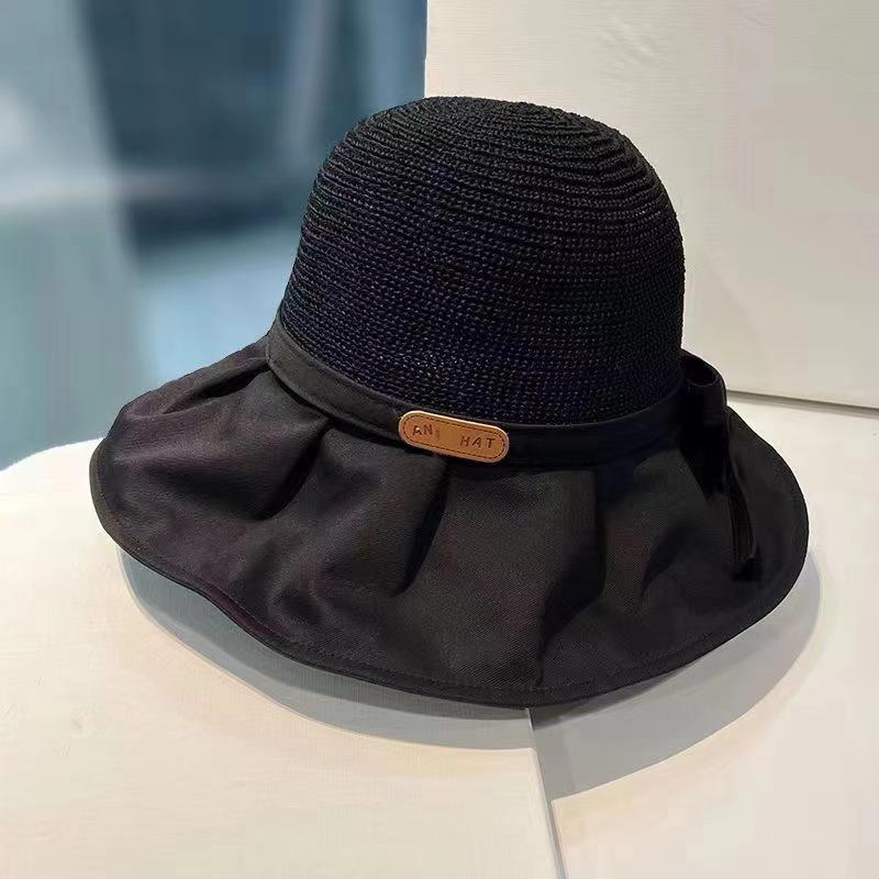 Korean-Style Women's Wide Brim Sun Hat with Bow and Face Mask - Versatile Outdoor UV Protection Hat for Adults