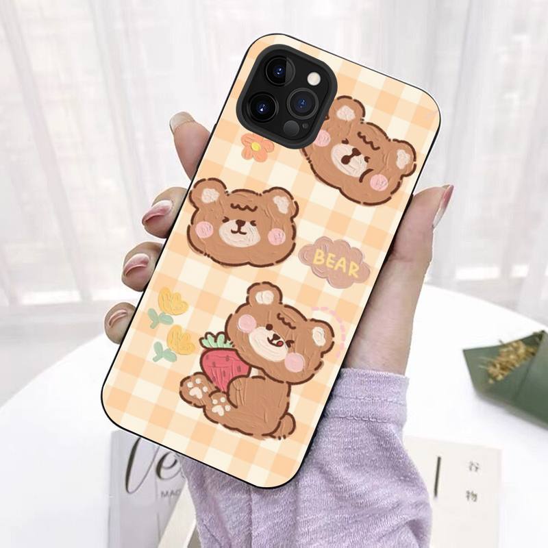 INS Korea Cute Cartoon Happy Bear Phone Case for iPhone 11 12 13 Mini Pro Max 8 7 6 6S Plus X 5 SE 2020 XR XS Funda Case
