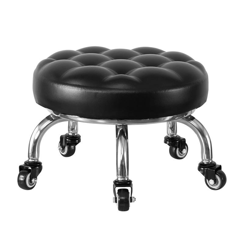 Silent Mobile Beauty Stool with Universal Wheels - Multifunctional, Low-Profile, Round Design for Home or Studio Use.