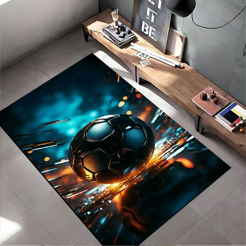 Black Soccer Ball Shining In Colorful Background Suitable for Use As an Anti-slip Game Mat for Living Room and Bedroom Sofas