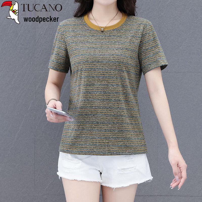 Woodpecker Women s Casual Striped Short Sleeve T-Shirt XL
