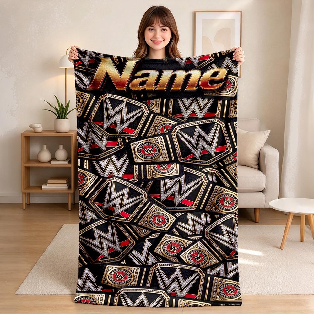 Custom Name Championship Belts Flannel Blanket Throw Blanket Soft Warm Sofa Bed Camping Home Decor Unique Christmas Gift