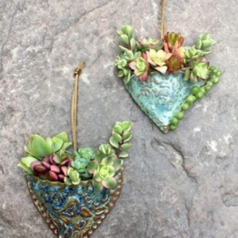 Retro Heart-shaped Succulent Resin Flower Pot Wall-mounted Succulent Display Set, Green Plant Flower Container, Resin Wall Decoration