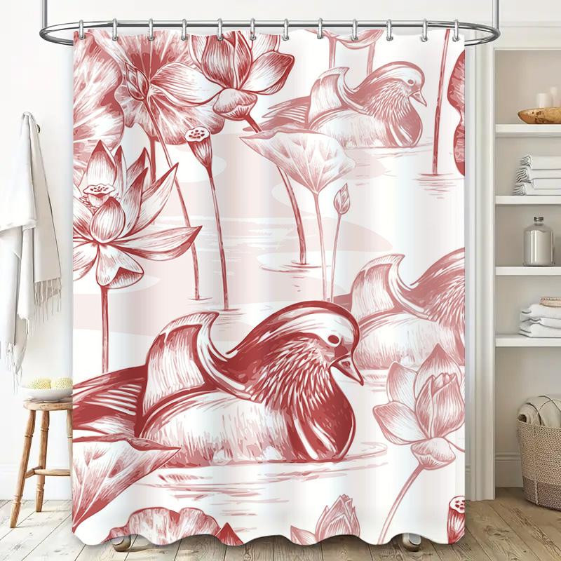 Red Lotus Duck Bath Shower Curtain Fabric Decorative Bathroom Liner Home Decoration Waterproof Rug Mat 230x180cm