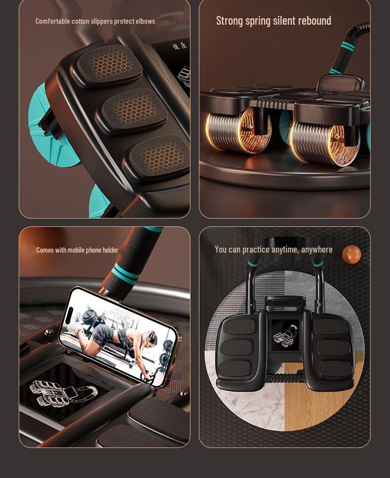 Six-Elbow Support Ab Roller: Automatic Rebound 4-Wheel Fitness Equipment for Men's Abs and Belly Exercise.