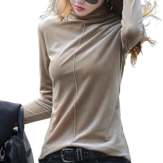 

Женские топы с высоким воротником и длинным рукавом, стандартный крой, пуловер, верхняя часть, осень M абрикосовый