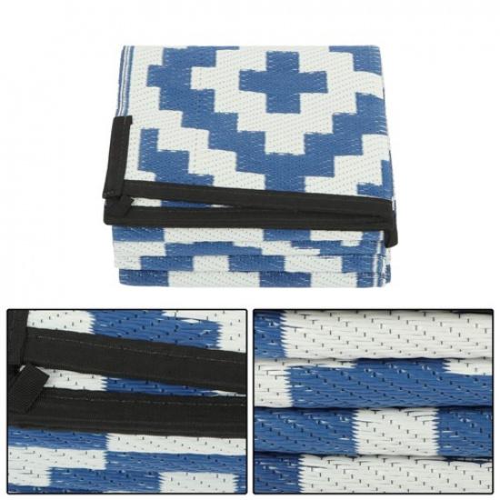 6x9 ft Outdoor Plastic Straw Rug For Camping Outdoor Carpet RV Mat Blue & White