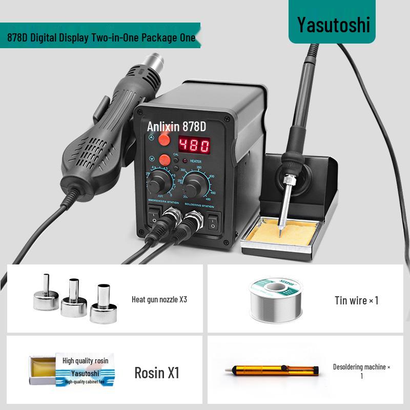 Anli Xin 878D/858D Hot Air & Soldering Station Combo for Lead-Free Mobile & PC Welding