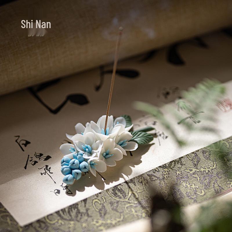 Handmade Ceramic Magnolia Incense Holder - Porcelain Flower Tea Stand Decor