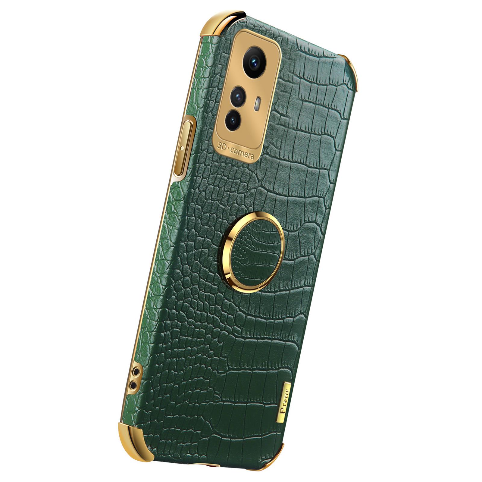 

For Xiaomi Redmi Note 12S 4G Crocodile Texture Kickstand Phone Case 6D Electroplated PU Leather+TPU Cover White