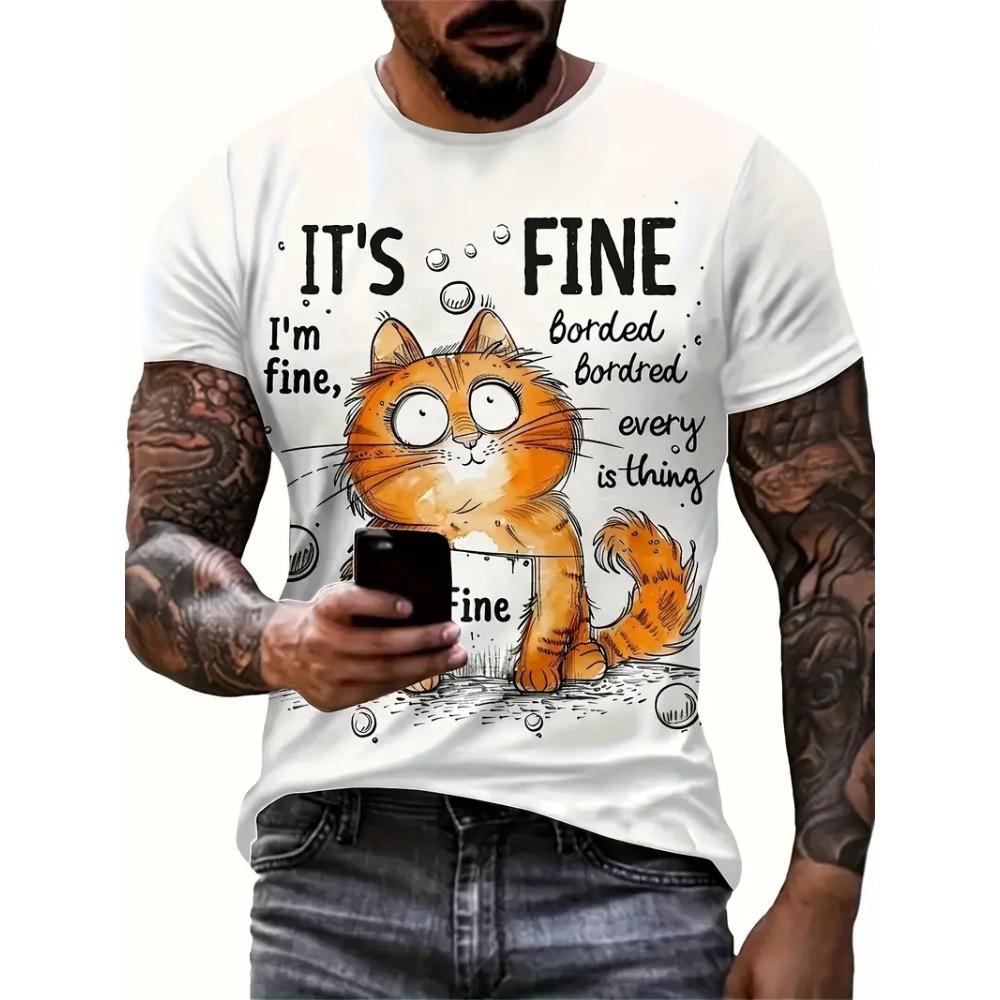 Tricou bărbați amuzant cu mânecă scurtă de vară, cu imprimeu de pisică, casual, pulover, Street Fashion, gât rotund, haine supradimensionate pentru bărbați