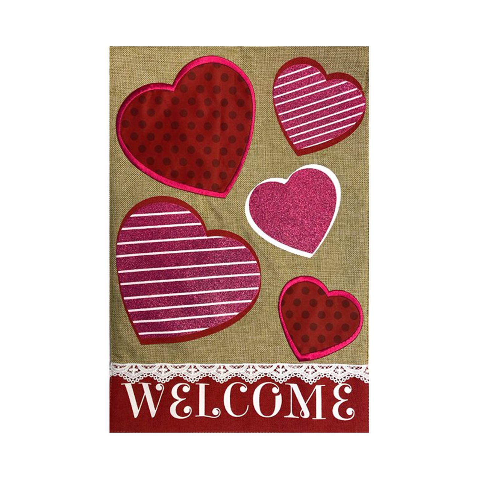 Valentines Day Garden Flag, Valentine House Flags, Love Hearts Tree Red Truck With Rose Flowers Flags, Valentines Day Decorations