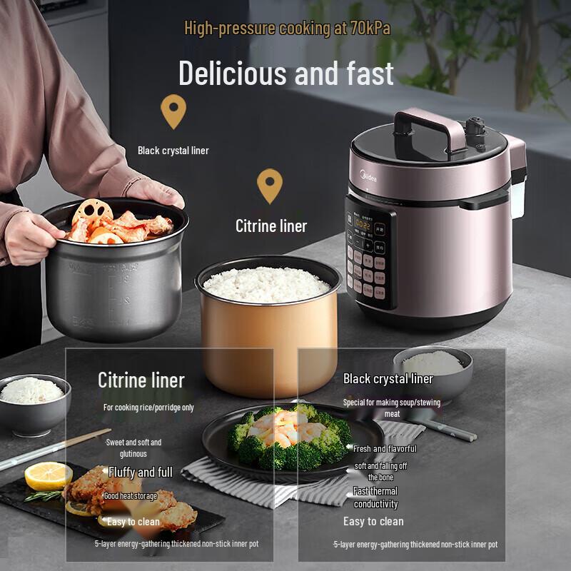 Midea 5L Smart Electric Pressure Cooker with Double Pots CN plug (adapter included)
