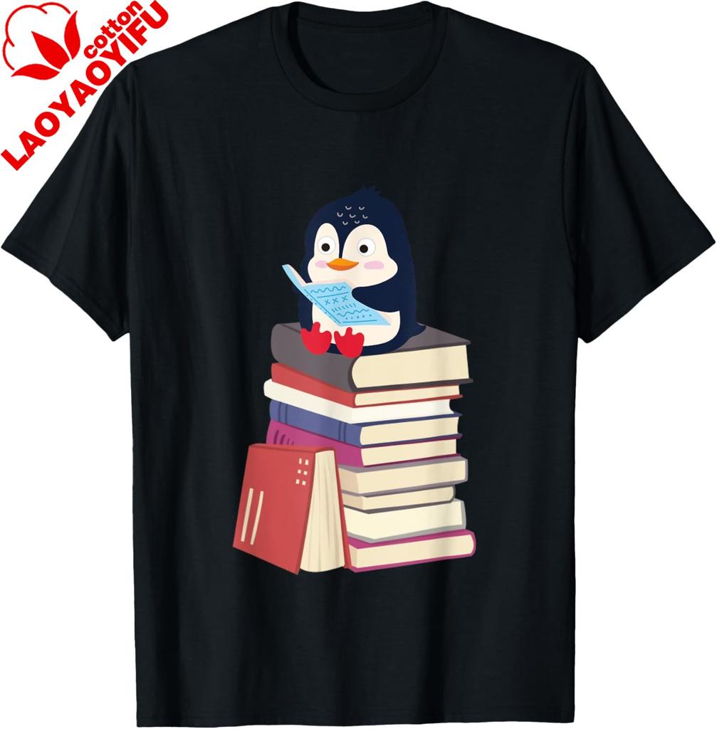 Nauczyciel Bibliotekarz Kawaii Pingwin Miłośnik Książek Pingwin Koszulka Bawełna Y2k Drukowane Graficzne Koszulki Camisas Streetwear