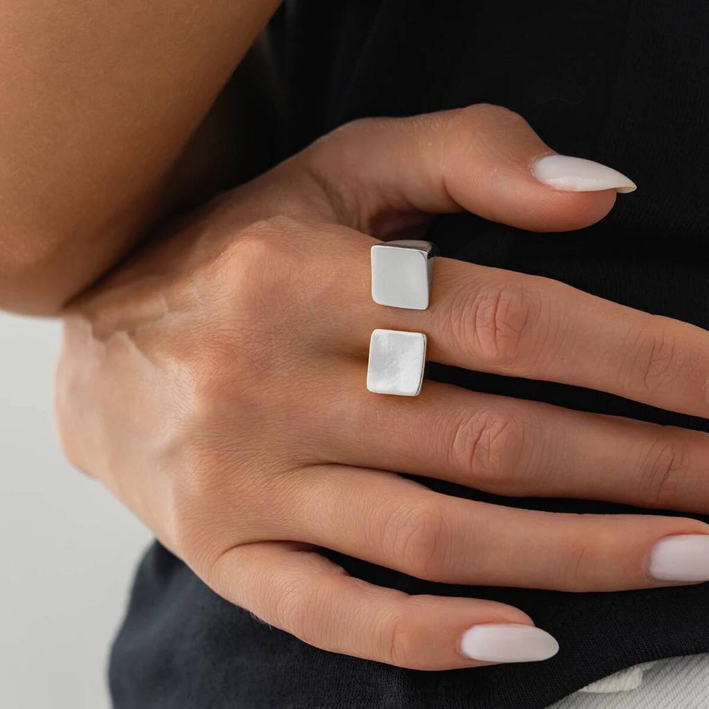 KunJoe Hip Hop Gold Color Square Opening Ring Men Vintage Punk Plain Minimalist Geometric Chunky Finger Rings Jewelry Male Gift