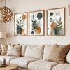 3 Pezzi Stampa Line Art Botanica Nordica Senza Cornice, Pittura su Tela Floreale Arancione e Verde Salvia, Decorazione Artistica da Parete Creativa Unica