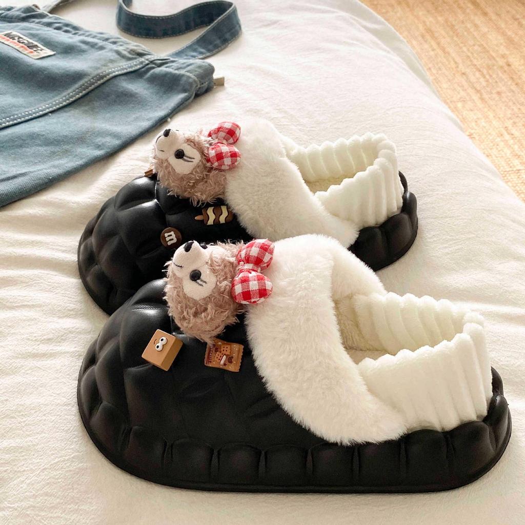 Women's Removable Cotton Slippers, Super Cute EVA Thick Sole, Indoor/Outdoor, Plus Velvet Warm, Waterproof, Perfect for Autumn and Winter.