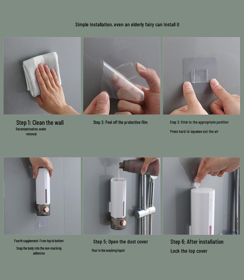 Punch-Free Wall-Mounted Bathroom Dispenser for Soap, Hand Sanitizer & Shampoo