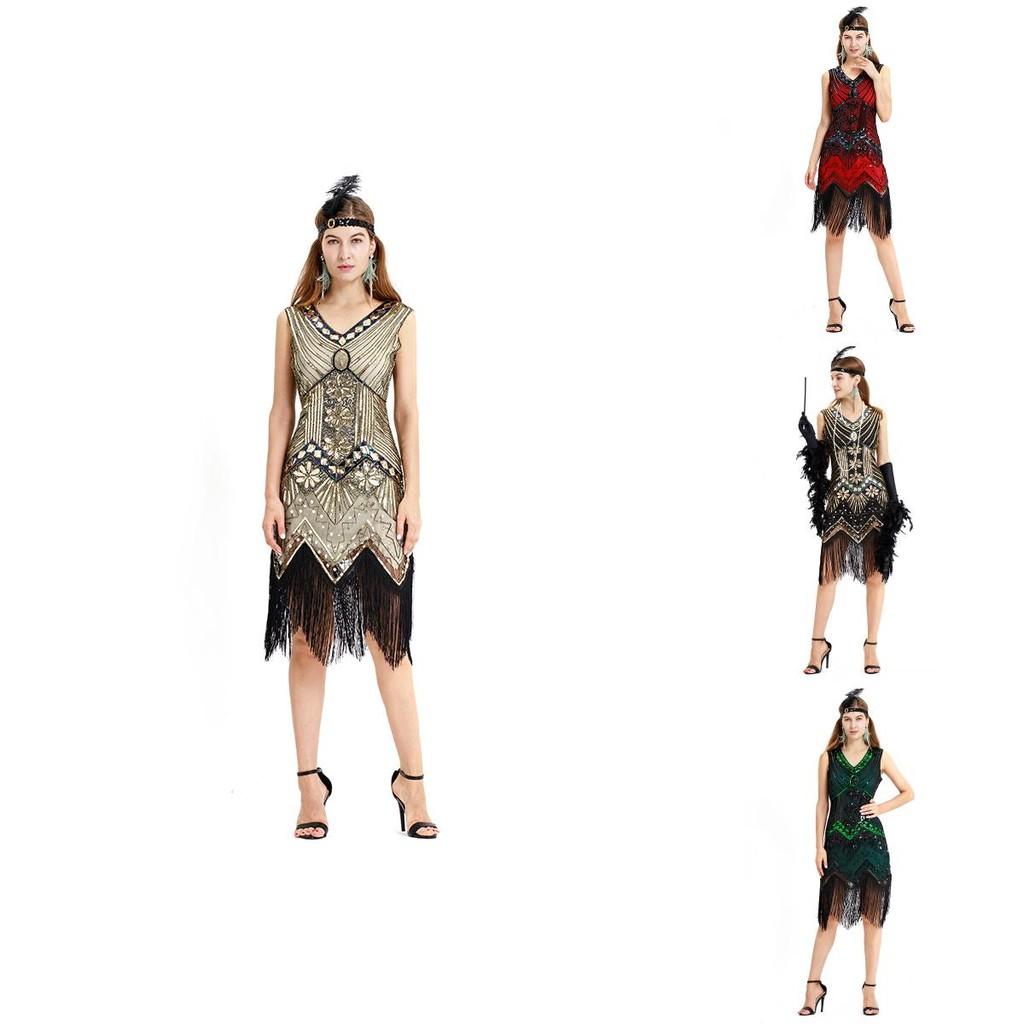 Eleganti Abiti da Festa da Donna Gatsby Flapper con Frange di Perline Vintage e Paillettes Senza Maniche Per uno Stile Senza Tempo