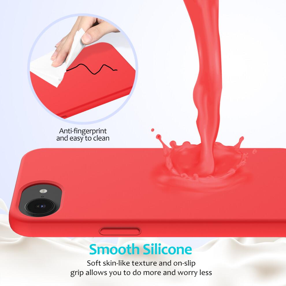 (iPhone 16e, Red) For iPhone 16e Case Drop Proof Liquid Silicone Soft Lining Back Phone Cover