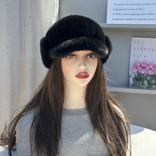 

Новая модная зимняя женская бейсболка с защитой ушей из натурального меха норки Настоящая бейсболка рыцаря из меха норки Теплая толстая меховая шапка для девушек 58cm-60cm чёрный