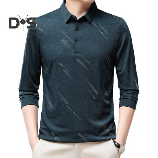 

Мужская деловая рубашка, приталенная футболка с длинным рукавом и лацканами, однотонный топ для мужчин среднего и пожилого возраста, повседневная рабочая одежда L темно-зеленого