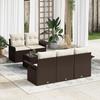 6-piece Garden Sofa Set with Cushions Brown Poly Rattan, 2-seater Garden Sofa with Storage and Cushions 3353907