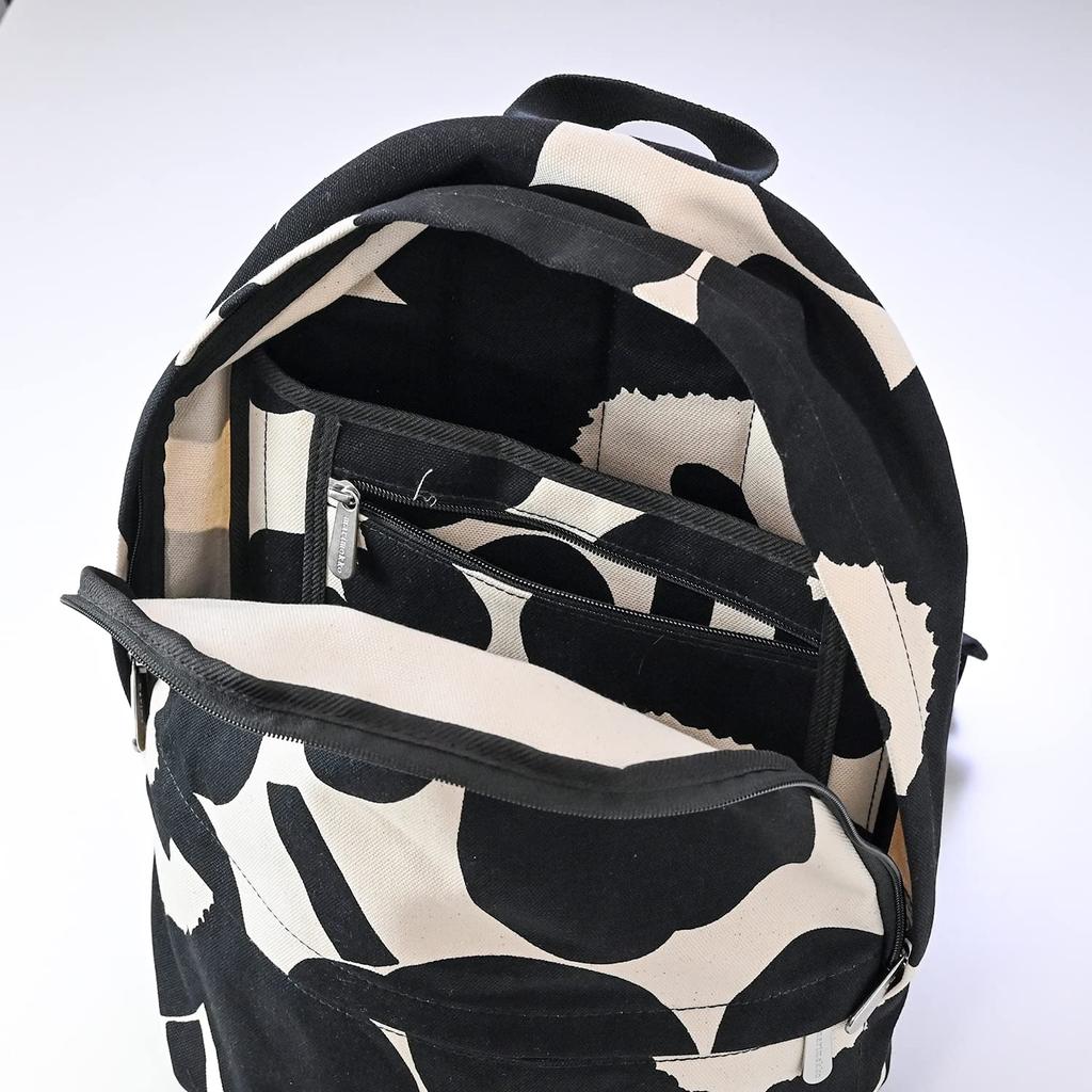 Marimekko Enni Unikko Backpack, Black and Off-White, 091650 192 [Product Code]