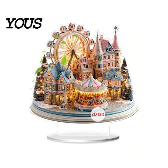 Christmas Atmosphere Table Ornament 2D Acrylic Ferris Wheel for Holiday Tree, Durable Transparent Craft Display Board, Decoration, Xmas Party Supplies