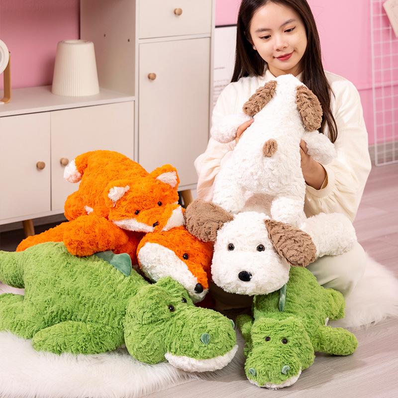 Cute Animal Crocodile Throw Pillow Plush Toy Doll Lying Down Fox Dog Doll Girl Soothing Doll