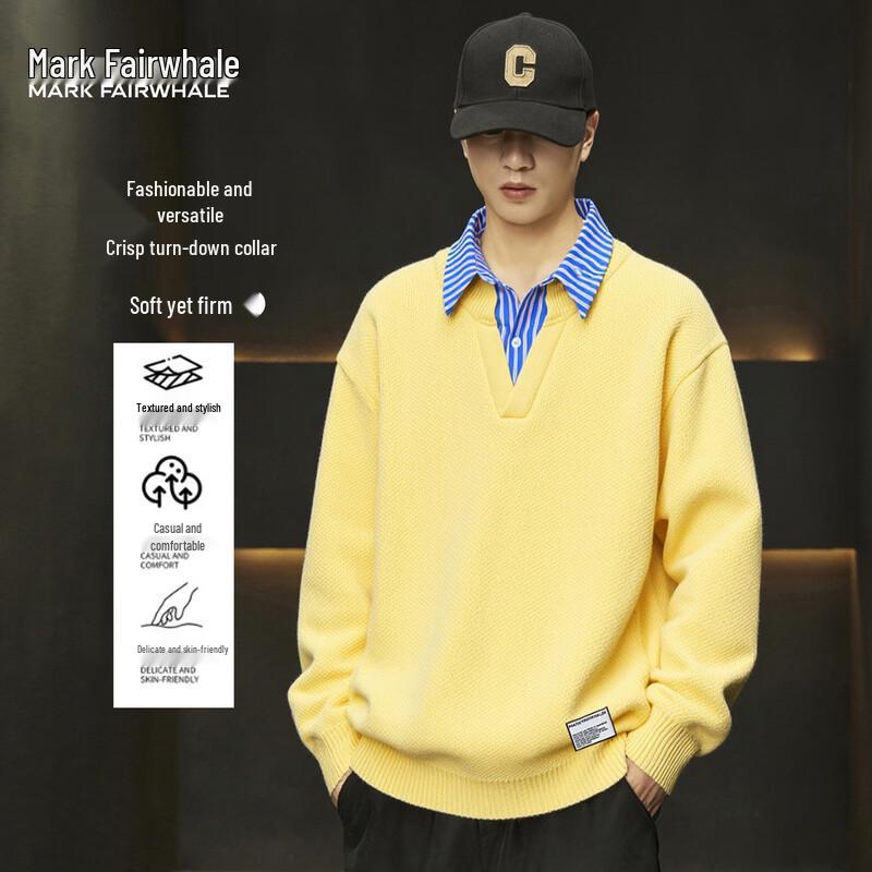 Mark Fairwhale Men's Faux Two-Piece Contrast Stitch Knit Sweater