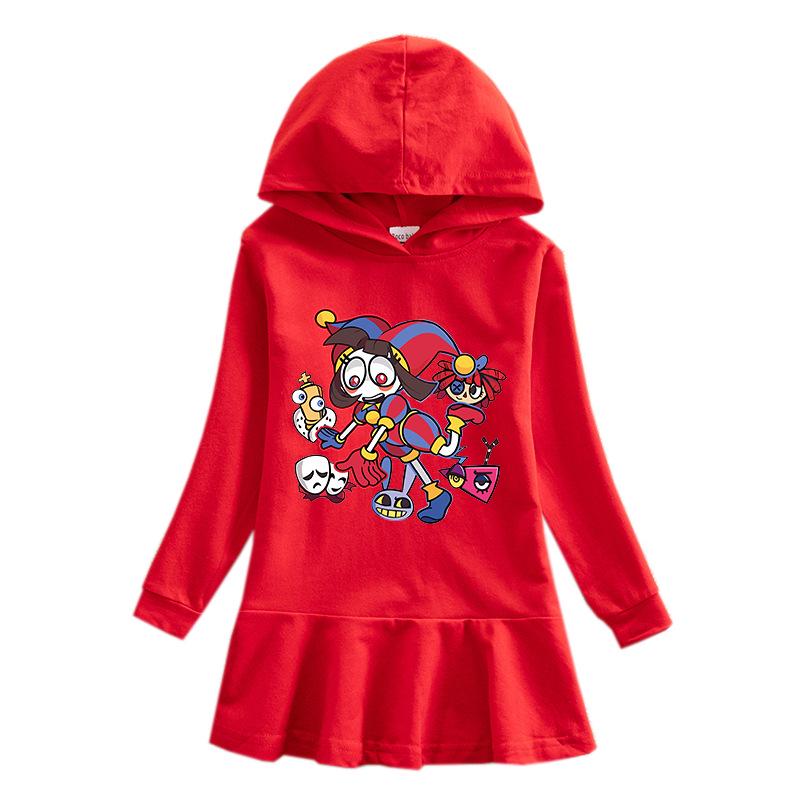 2026 Spring/Autumn Girls' Ruffle Cartoon Rainbow Hooded Princess Long Sleeve Dress