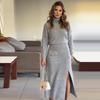 2024 Autumn Women's Solid Color Semi-High Neck Slim-Fit Knitted Dress & Top Set