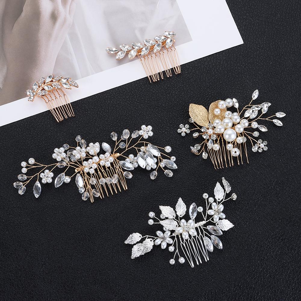 Romantic Hair Jewelry Pearl Leaves Tiara Headpiece Hair Combs Bridal Clips Flower Hair Pin
